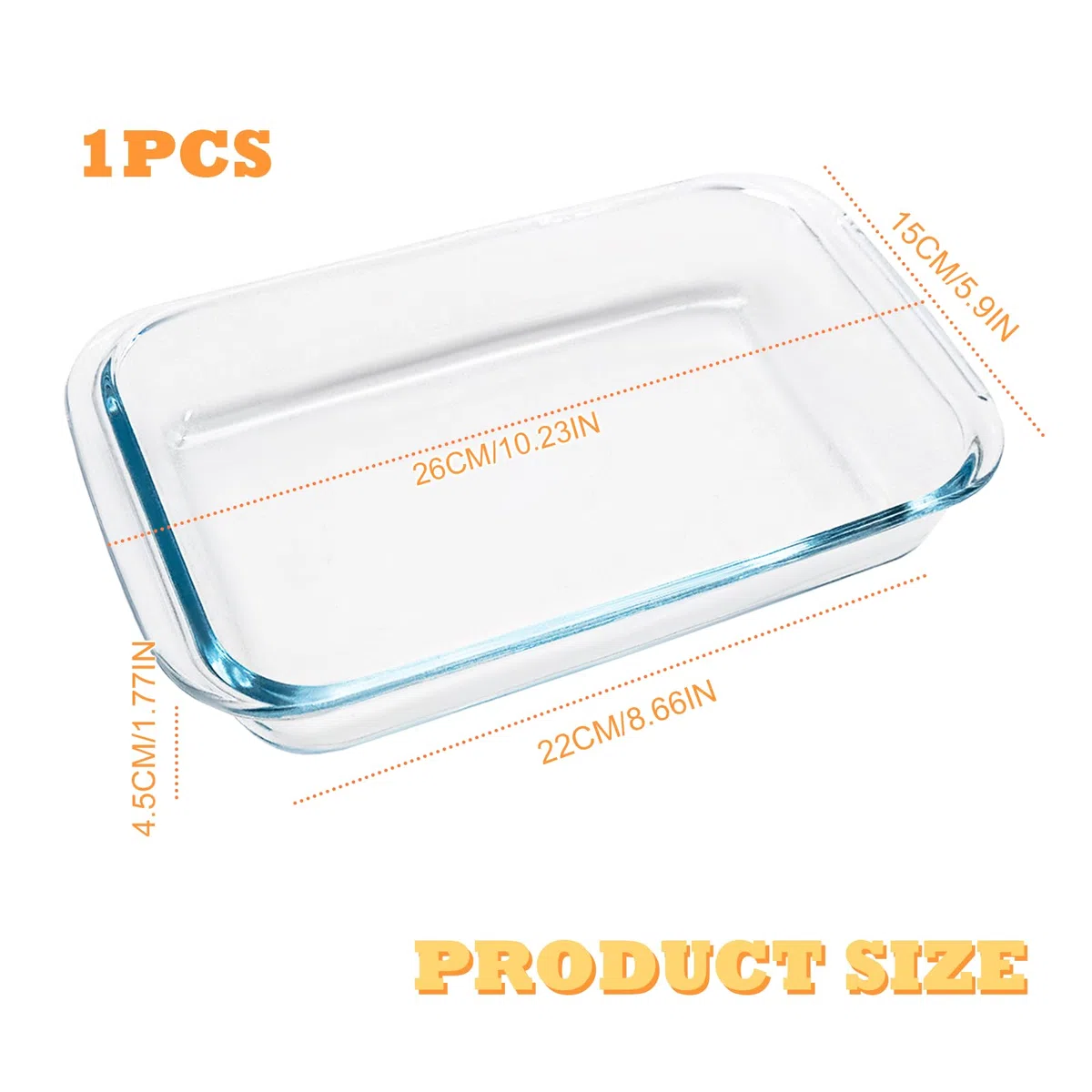 Pirofila Piccola in Vetro, 1 L Teglia per Lasagne in Vetro Borosilicato, 26 x 15 x 4,5 cm Teglia Rettangolare con Manici Larghi, Adatta a Microonde, Resistente al Calore