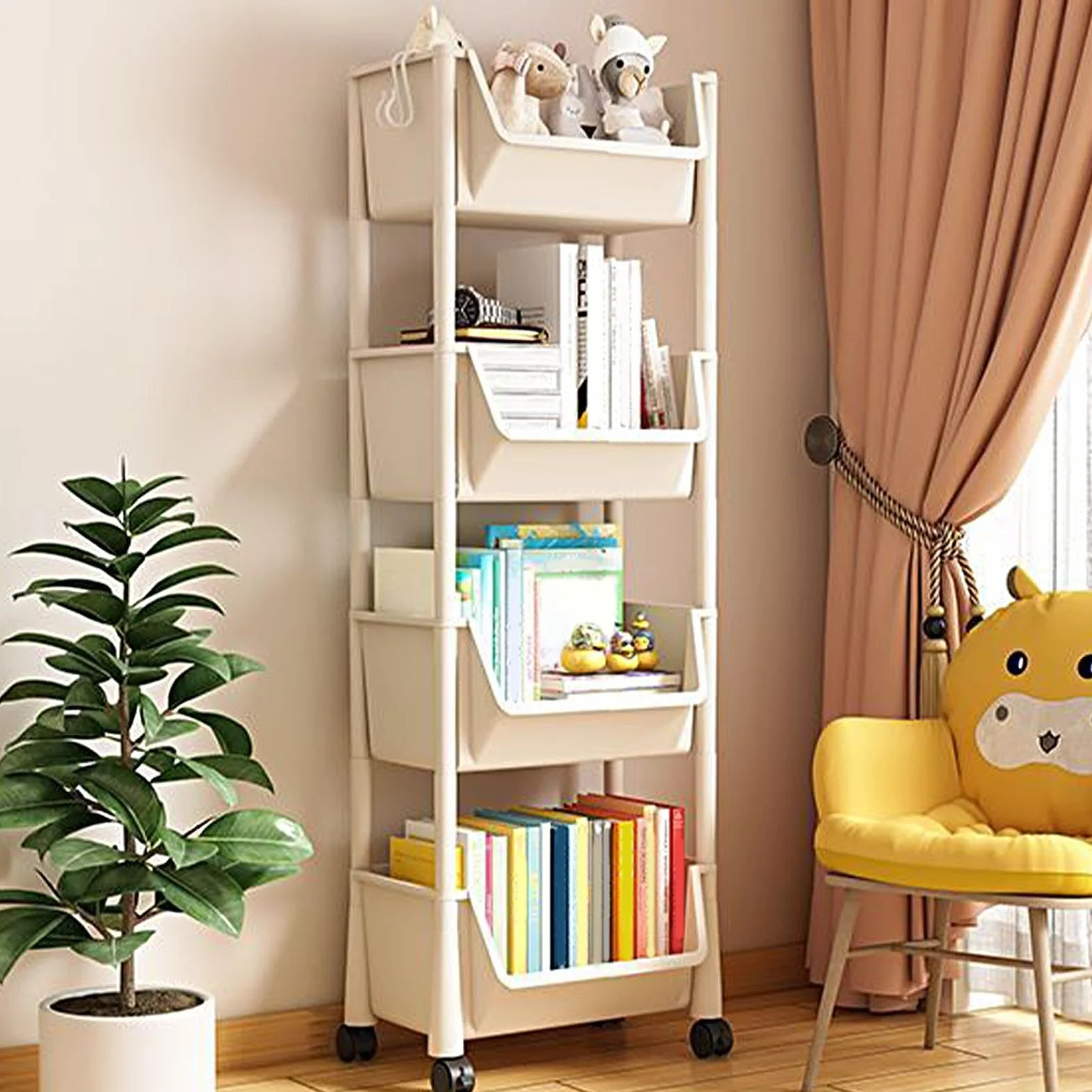 Organizer per carrello con rotelle, Carrello con rotelle a più livelli,Carrello porta libri per bambini, grande capacità | Organizzatore di snack per giocattoli, cancelleria, per piccole