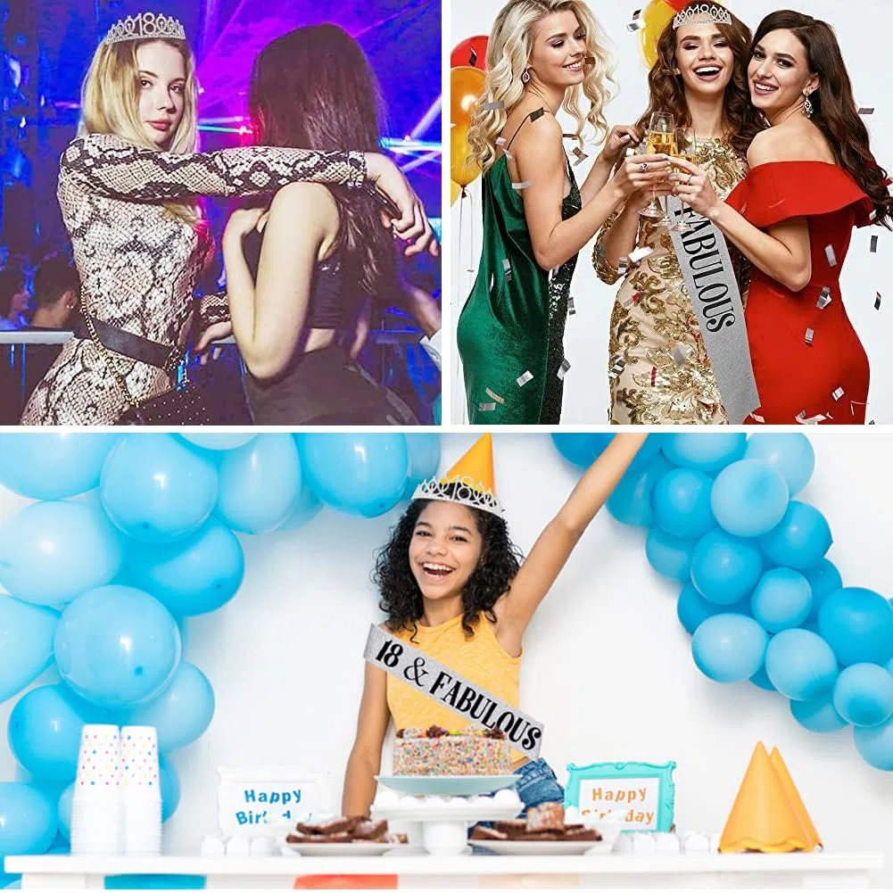 18 Anni Compleanno Coroncina e Fascia,Tiara Coroncina Principessa Decorazioni,Cristallo corone di Strass e Fascia di Compleanno delle Donne per la Festa di compleanno delle Ragazze