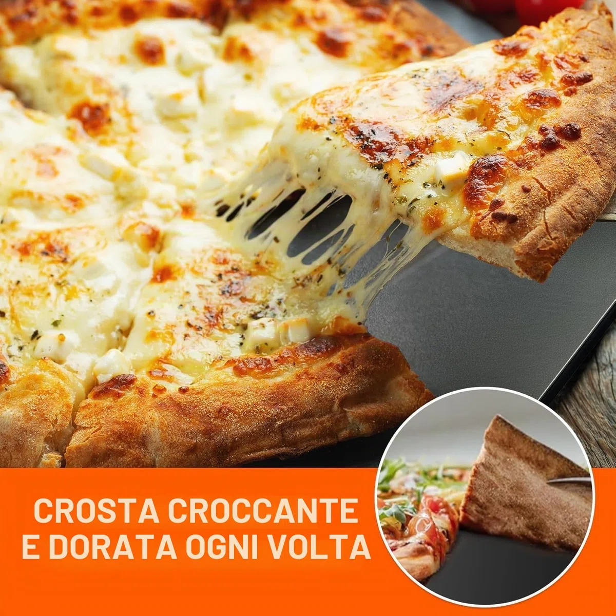 onlyfire Pietra in Acciaio per Pizza per Forno e Barbecue, 40.5 * 35.5 cm Teglia Grande per Pizza Antiaderente, Pietra Acciaio per Pizza ad Alte Prestazioni Termoconduttiva per Pizza, Pane e Barbecue