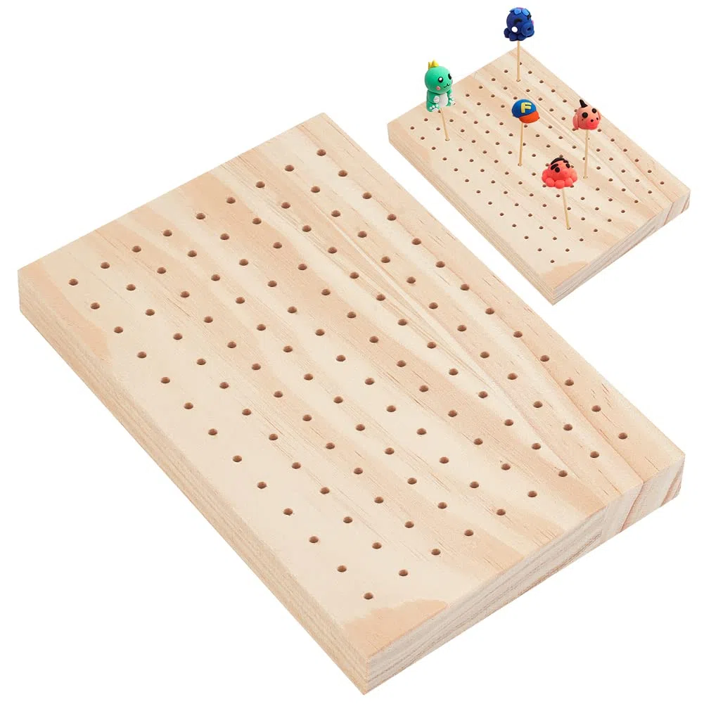 PH PandaHall 117 Foro Supporto per Spiedini in Legno di Quercia per Alimenti Tabellone per Alimenti Figurine in Argilla Display Vassoi Rettangolo Pick Espositore per Fai da Te Ceramica Modello