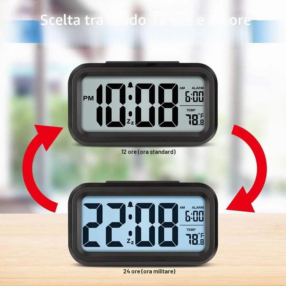 Lesipee - Sveglia Digitale, Orologio per Camera da Letto, Orologio da Scrivania a Batteria, Orologio Digitale con Luce Notturna Intelligente, Display 12/24H, Funzione Snooze per Chi Dorme Molto, per