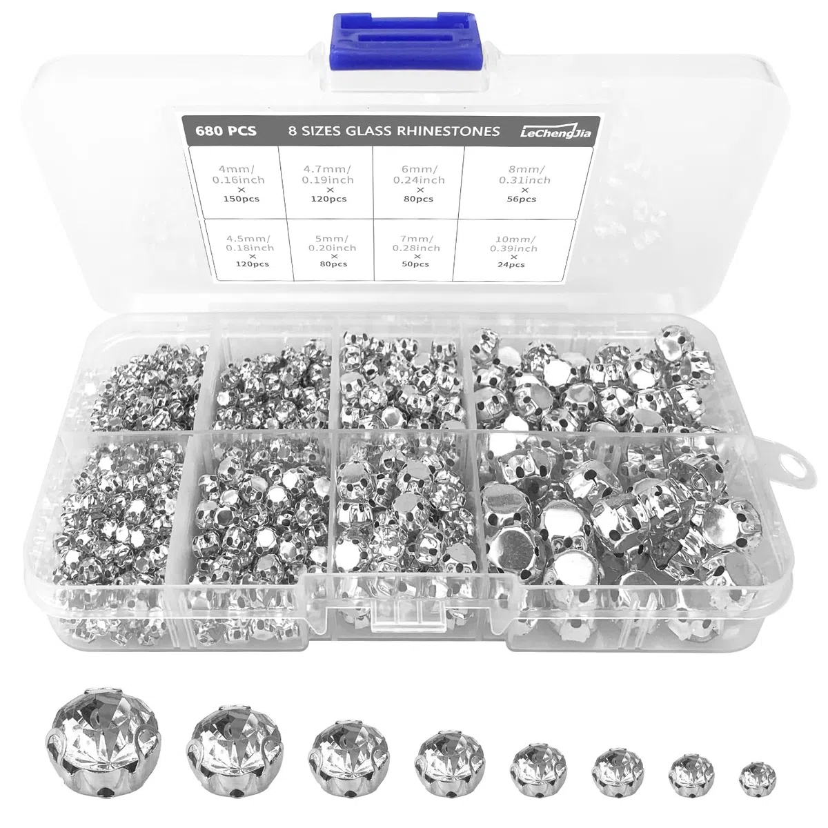 680 pezzi Strass da Cucire in Vetro Sul Retro Piatto in Cristallo, 4/4.5/4.7/5/6/7/8/10mm Strass di Vetro per Artigianato, Gioielli, Vestiti, Scarpe, Vestiti