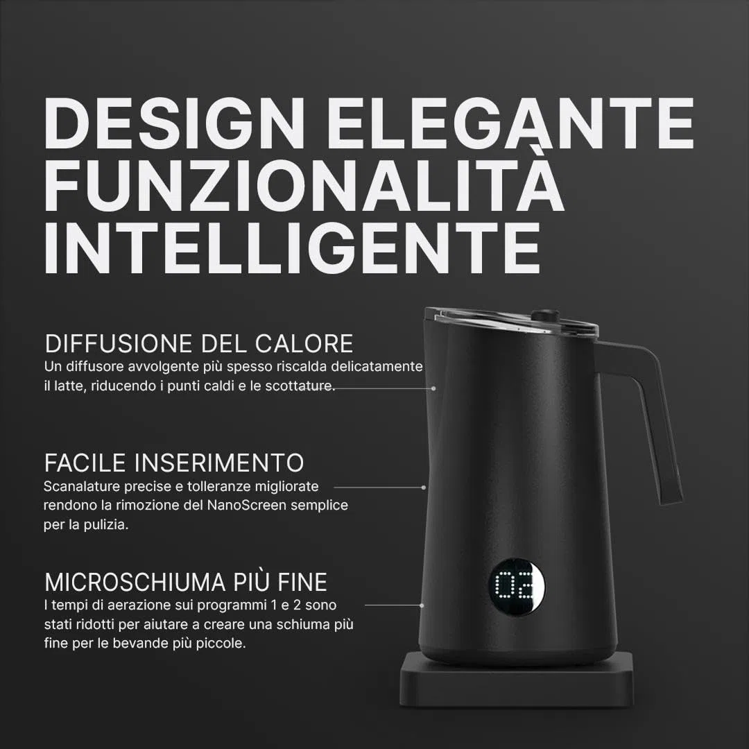 Subminimal NanoFoamer PRO, Frullino Montalatte Elettrico Senza Maniglie, Schiuma Latte Professionale per Latte Art, 3 Flussometri Inclusi, Compatibile con Tutti i Latti, Nero