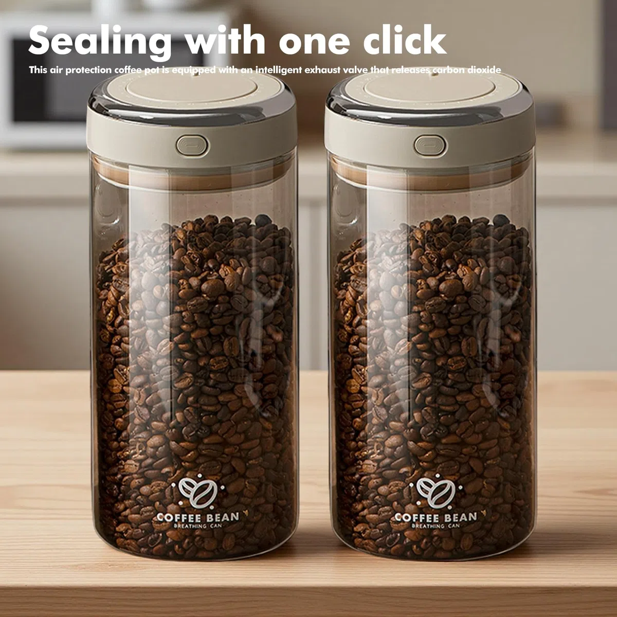 BAIFULAI Contenitore in vetro ermetico, 1,7 l, per chicchi di caffè, trasparente, con valvola di scarico, datario, contenitore per chicchi di caffè, polvere, noci, tè, cacao, foglie di tè
