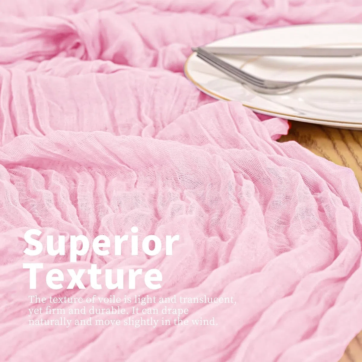 Confezione da 4 runner da tavola rosa, 45 x 275 cm, runner da tavola in garza boho, per tavolo da pranzo, runner da tavola in tessuto velato rustico per feste di matrimonio