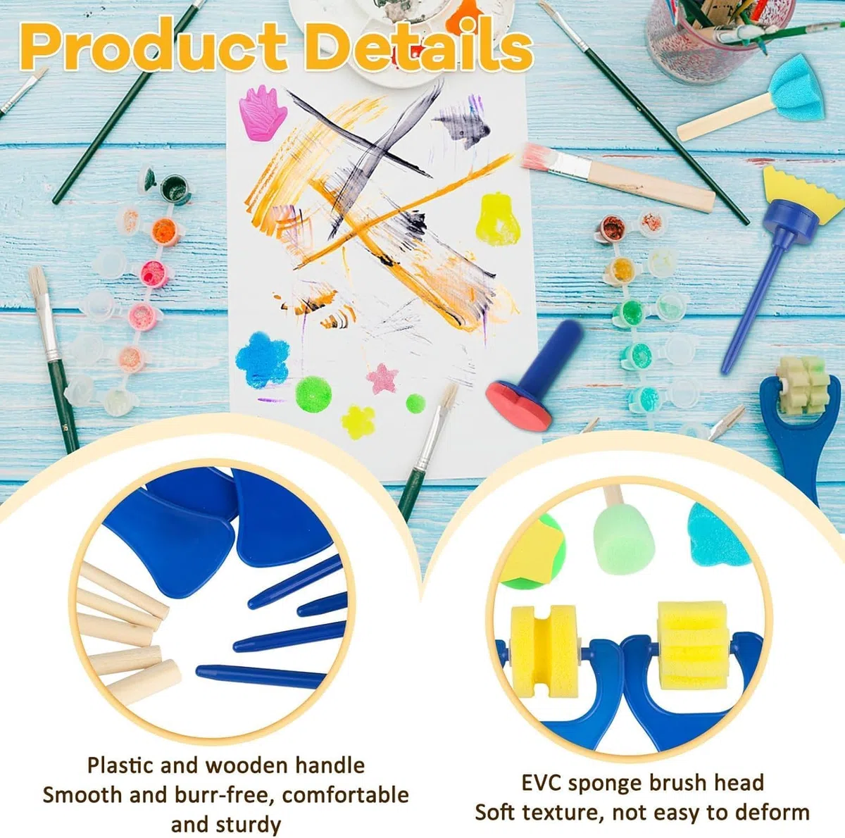 Set di pennelli per pittura in spugna, 30 pezzi, set di pennelli per bambini, per l'educazione precoce, artigianato fai da te e pittura in ceramica