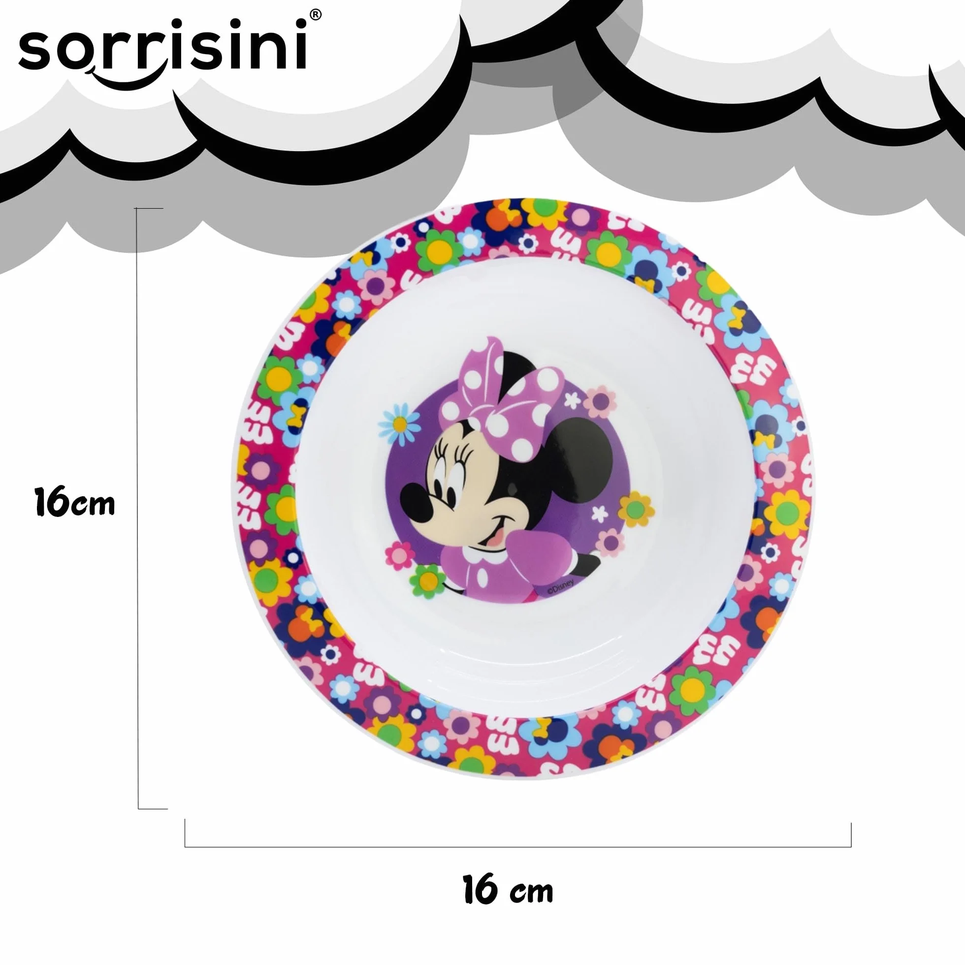 Stoviglie riutilizzabile Per Bambini, Set Piatti Asilo, Scoula, Set pappa con piatto, ciotola, bicchiere 260ml, piatti in plastica dura, Minnie