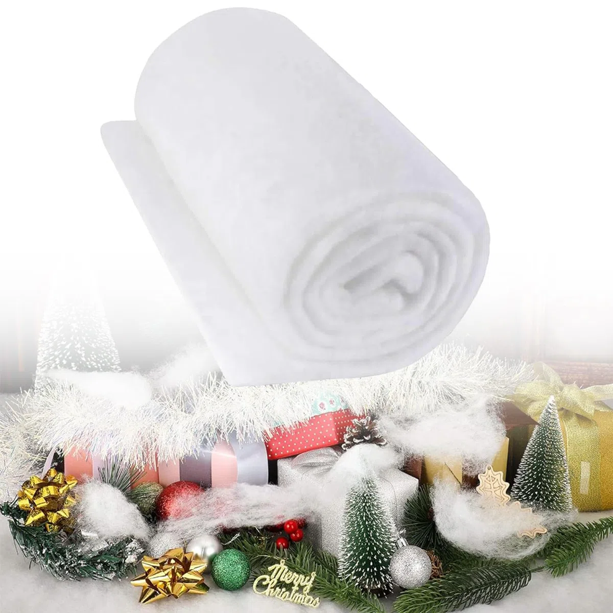 Coperta di Neve di Natale Coperta di Neve (80 x 240 cm) Tappeti Innevati Arrotolabili,Neve Finta di Natale Decor, Neve Artificiale per Display Natalizi,Tappeti di Neve
