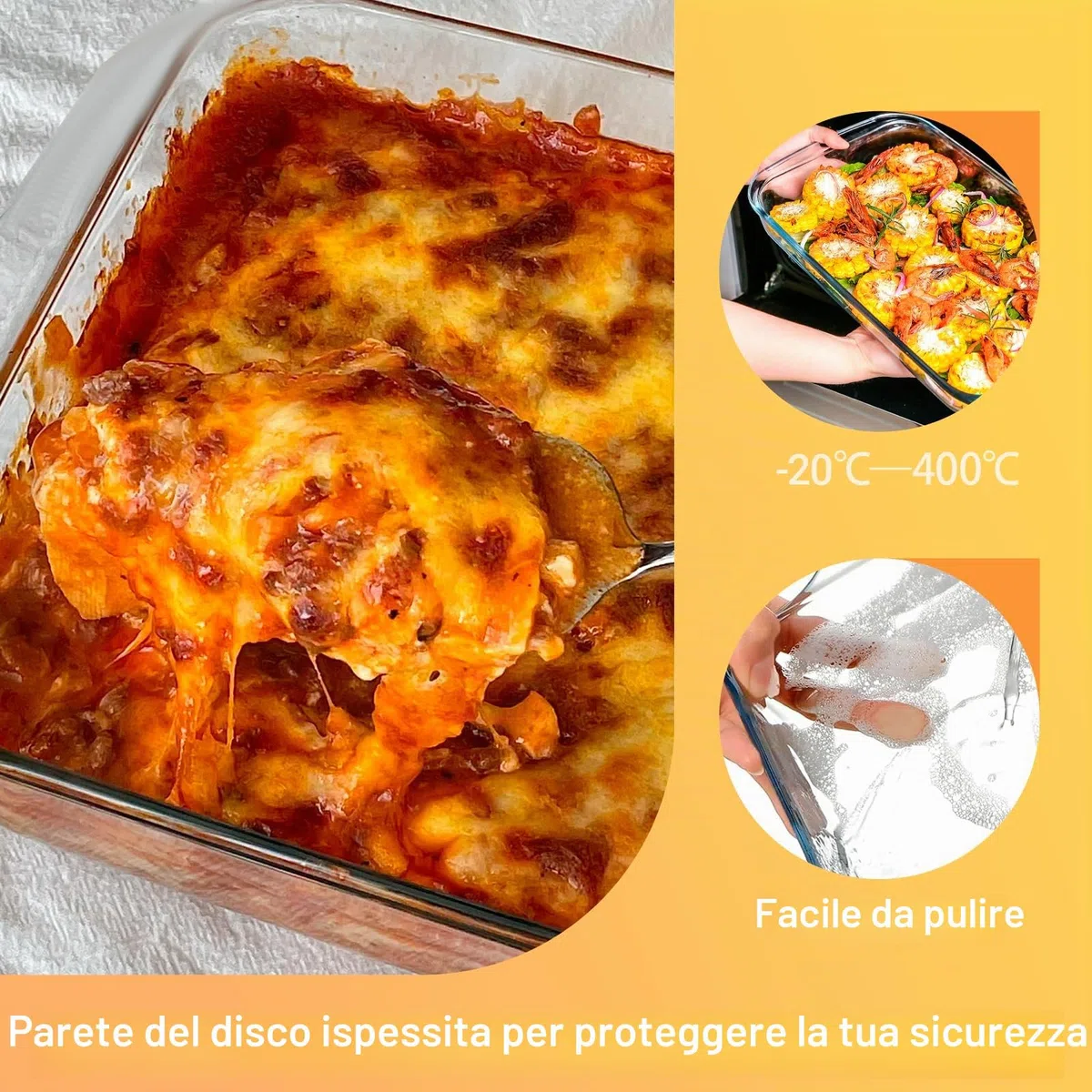 Pirofila Piccola in Vetro, 1 L Teglia per Lasagne in Vetro Borosilicato, 26 x 15 x 4,5 cm Teglia Rettangolare con Manici Larghi, Adatta a Microonde, Resistente al Calore