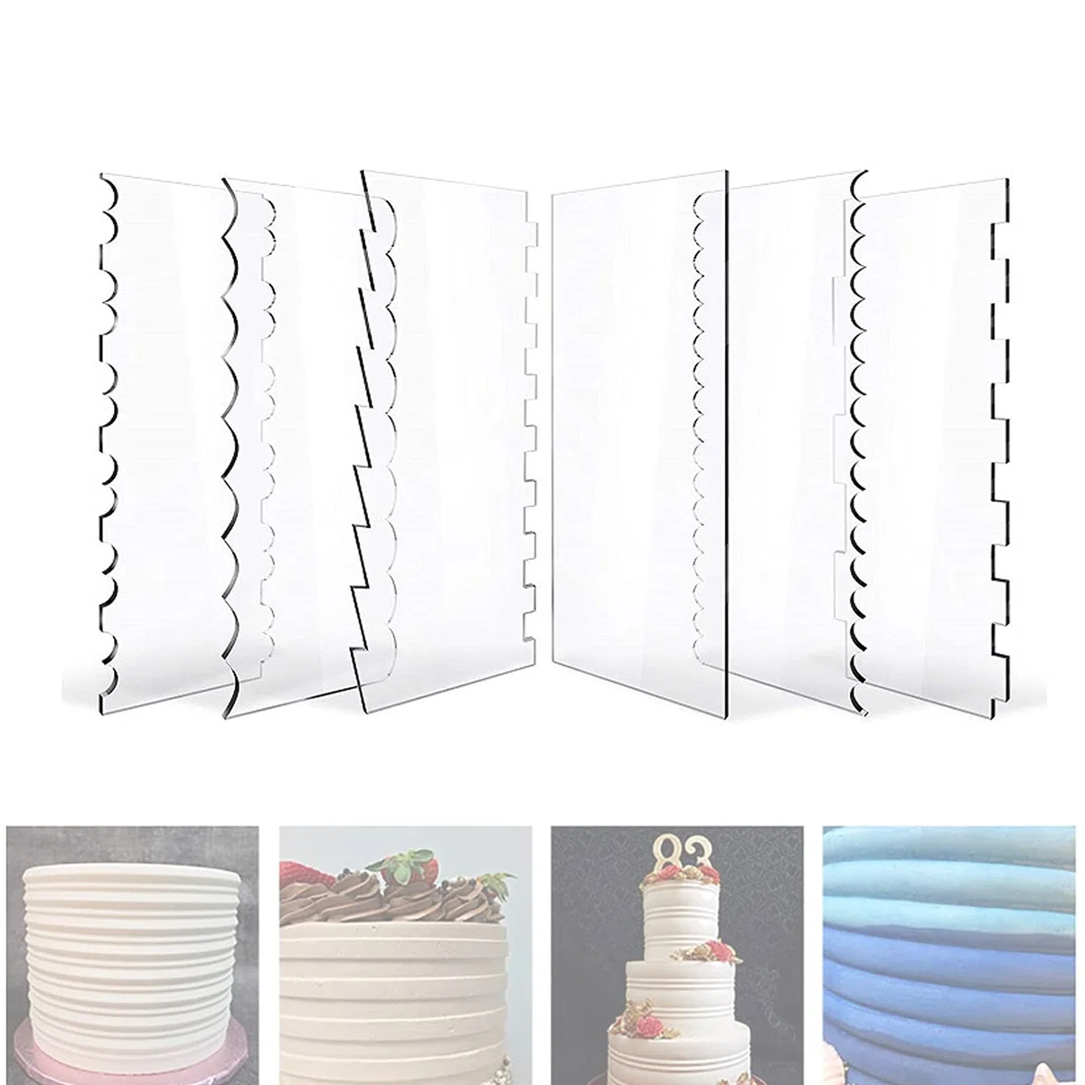 6 stili Acrilico Trasparente Raschietto per Torta Liscia ,Scraper per Lisciare, Raschietto per Torte per Decorazioni Dolci Raschietto,per DIY Torte mousse Confine,Utensili per Dolci Raschietto,24x10cm
