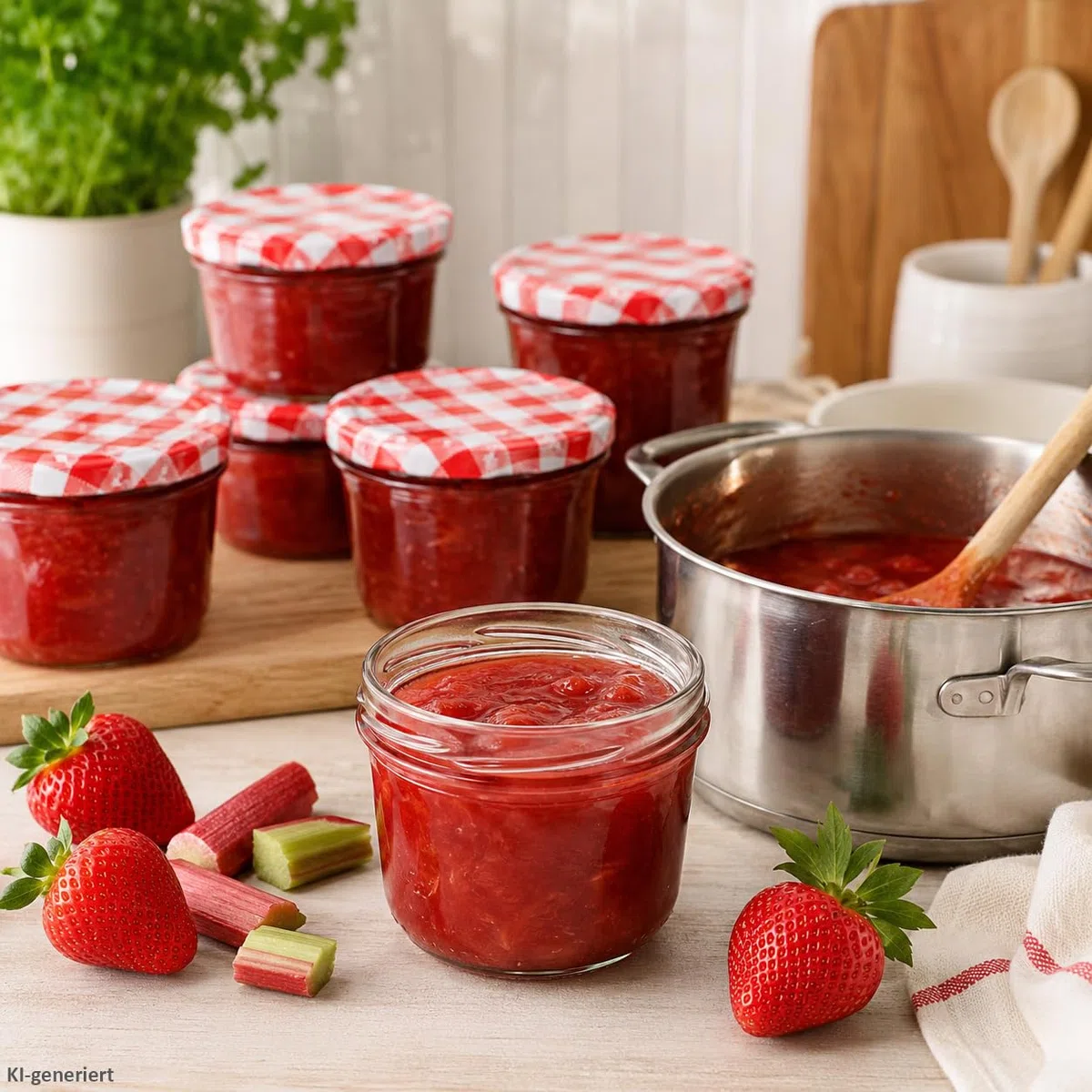 MamboCat - Set di 100 vasetti in vetro per marmellate e conserve da 230 ml, coperchio a vite da 82 mm, decorazione a quadretti rossi Include libro di ricette Diamant-Zucker Gelierzauber (lingua italiana non garantita).