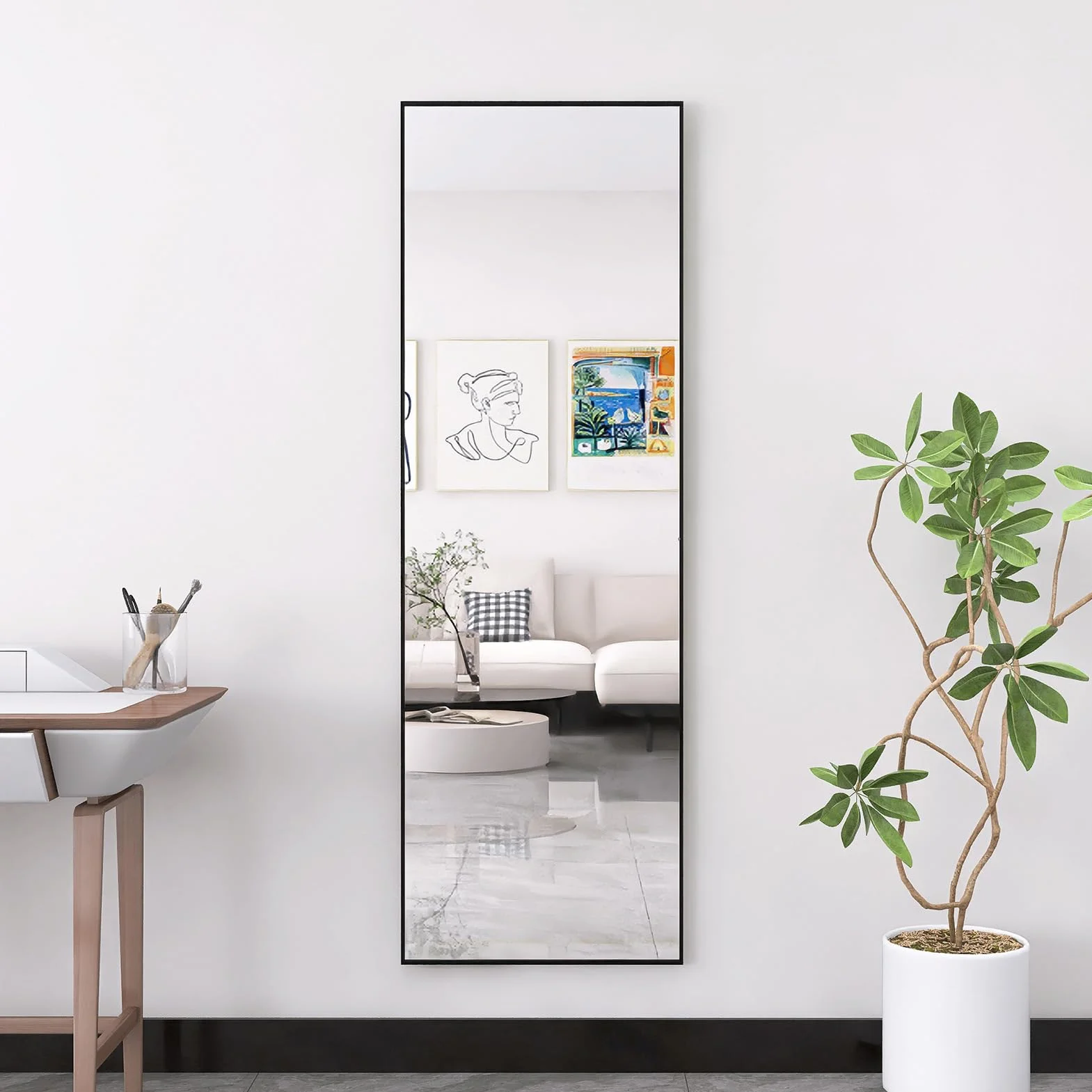 BRILVERDE Specchio da parete per figura intera 165 x 60 cm, Specchio da terra, Grande specchio per figura intera con cornice in alluminio, Specchio da parete per figura intera con supporto per camera