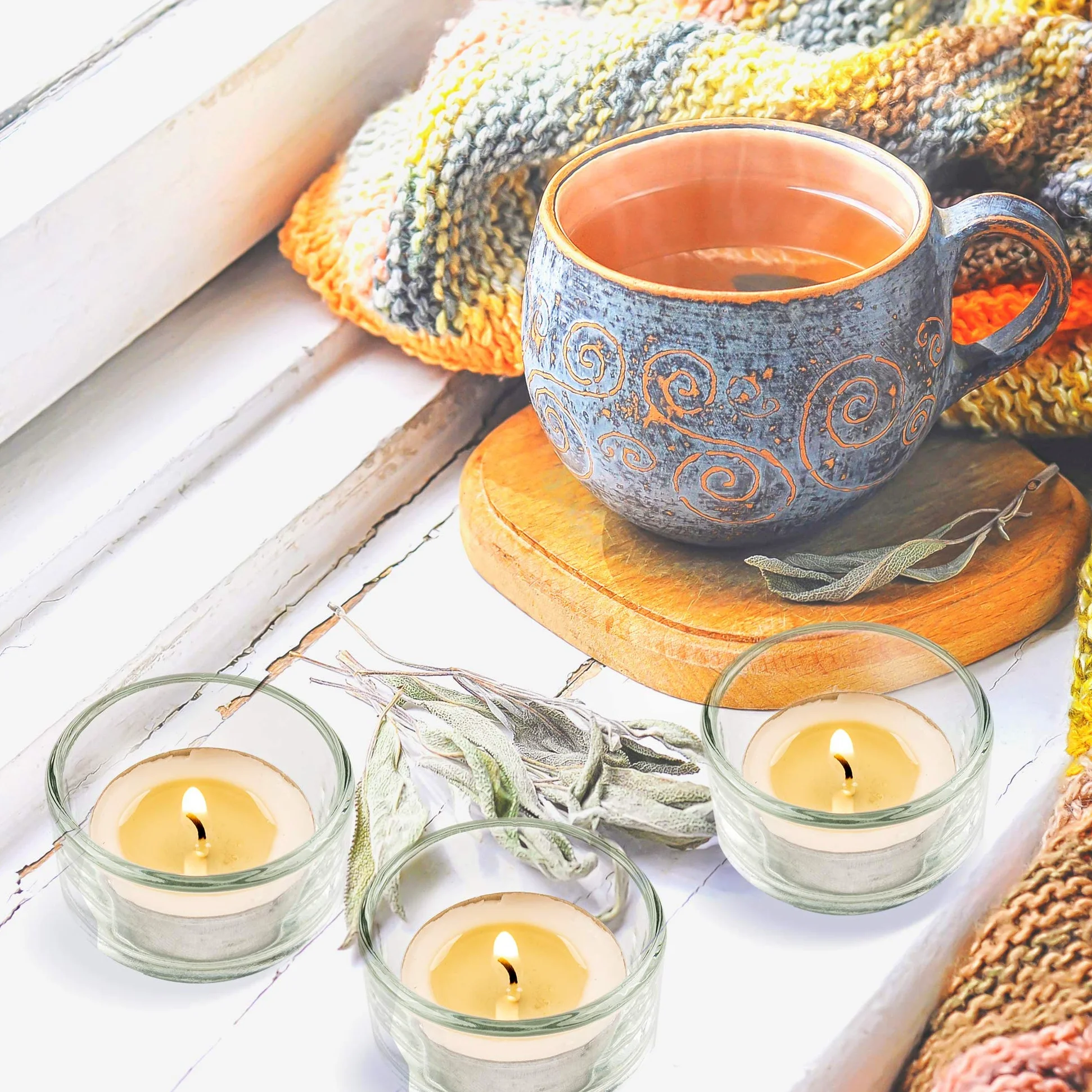 MATANA 24 Portacandele Vetro - Porta Candele da Tavolo per Matrimoni, Cene e Altro - Portacandela para Tealights - Libero Portacandele Vetro, Porta Candele da Interno e Esterno - 5cm