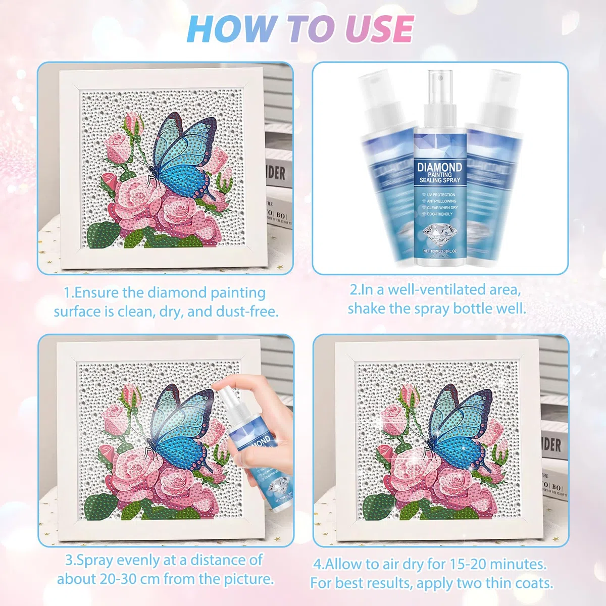 2 Pezzi 100ml Spray Colla Per Diamond Painting Forte Adesione Duratura Ditta Trasparente Senza Residui Mantiene Una Brillantezza Scintillante Adatta Per La Pittura Con Diamanti Lavori E Artigianato