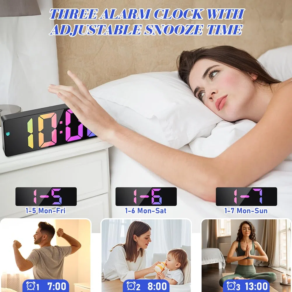 flintronic Sveglia Digitale da Comodino, Sveglia da Comodino, con Temperatura, Svegli Digitale da Comodin con Snooze, Suoni e Luminosità Regolabile, USB e Alimentato a Batteria