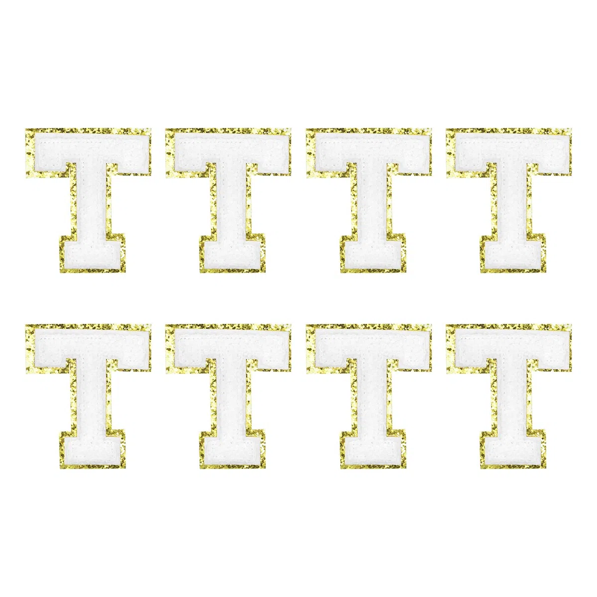 QUARKZMAN Toppe Lettere in Chenille 2.2" Autoadesive Alfabeto T Adesivo Ricamo Applicazione per Riparare Vestiti Jeans Scarpe Cappello DIY(Bianco, Confezione da 8)