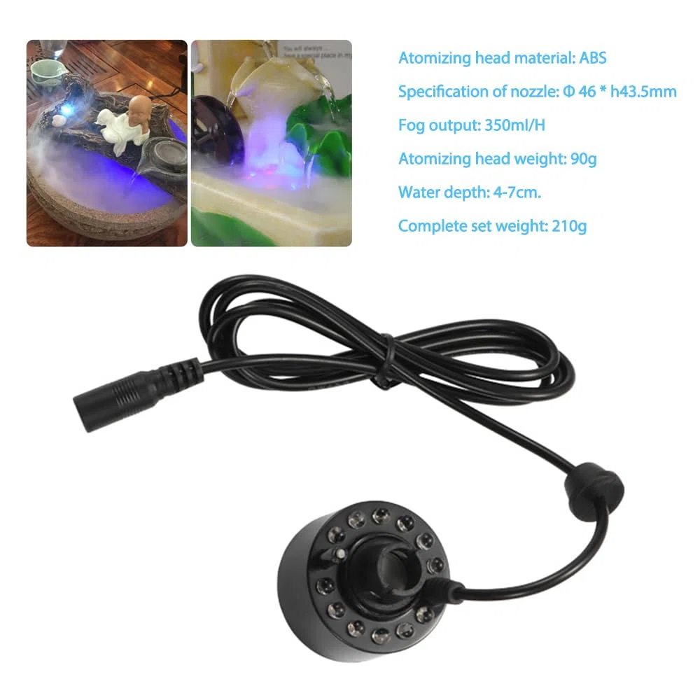 Nebulizzatore a ultrasuoni, mini macchina per nebbia con 12 luci LED, 24 V, generatore di lettiera per acquario, atomizzatore atmosfera, decorazione per Halloween Pumpkin, Witch Pot, Fountain
