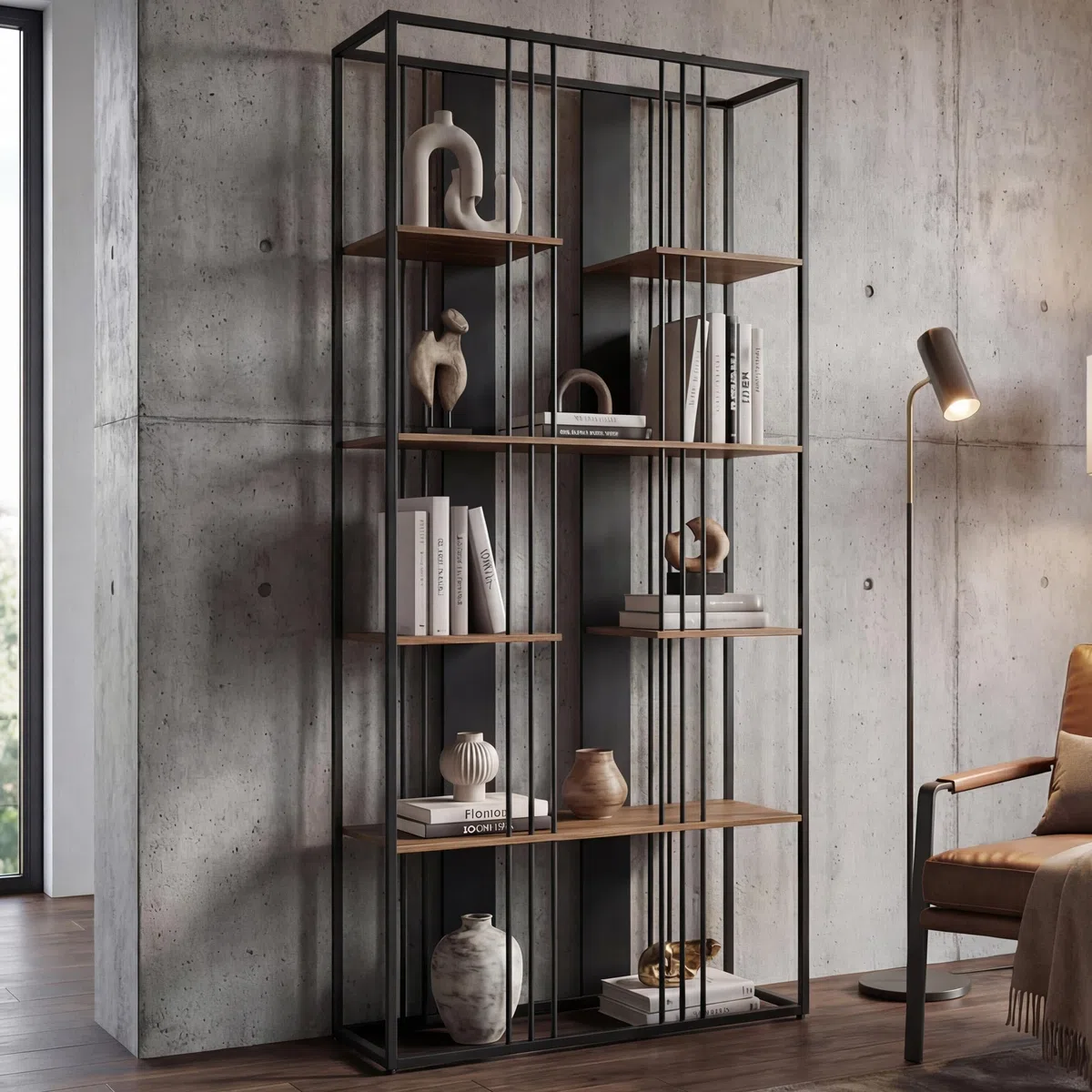 Scaffale HWC-P12, libreria alta, metallo industriale melaminico certificato MVG 180x80x31cm - nero, marrone