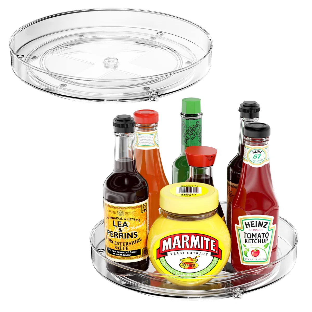 Avesteir 2 pezzi Organizer da Cucina Girevole Trasparente, Porta Spezie Piccolo Piatto Girevole in Plastica Senza BPA per la Dispensa, Portaspezie Rotante per Riporre Barattoli e Spezie