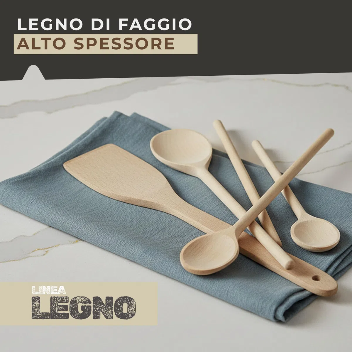 Fackelmann Set di 4 Utensili da Cucina in Legno Certificato FSC, Spatole e Cucchiai, 20 cm, 25 cm, 30 cm, Marrone