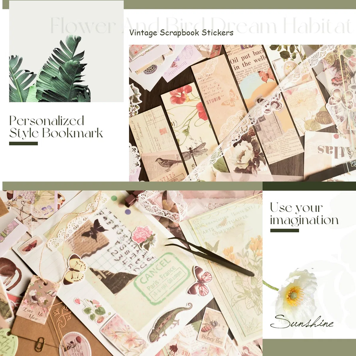 CMBPNNGS 502 Pezzi Scrapbooking Kit Vintage Stickers Bullet Journal Piante Animali Notizie Universo Adesivi con Accessori per Regalo Fai da Te Scrapbook Journaling