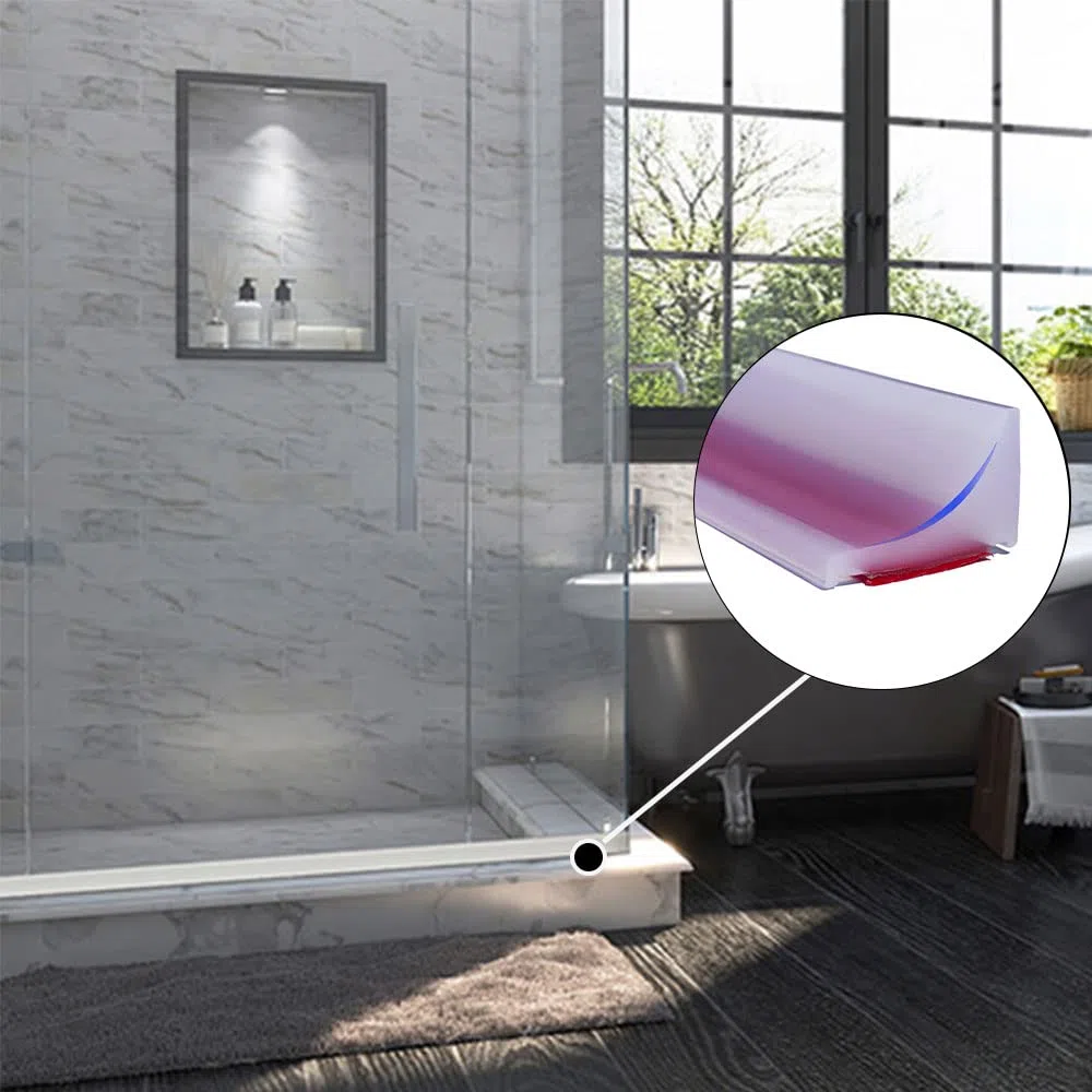 100CM Autoadesiva Silicone Doccia per Acqua Barriera,Bordo Doccia Vasca da Bagno Barriera Pieghevole Profilo,Striscia di Ritenzione Bagno,Paratie Antiallagamento Porta,Guarnizione Doccia(Trasparente)