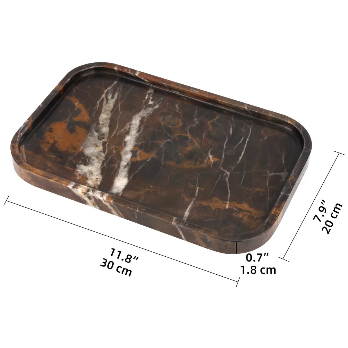 Vassoio da Bagno in Marmo Naturale per Cucina e Bagno, Vassoi Decorativi in Pietra da Appoggio Svuotatasche Ingresso per Caffè, Profumi, Gioielli e Trucchi (Oro Nero, 30 x 20 x 1.8 cm)