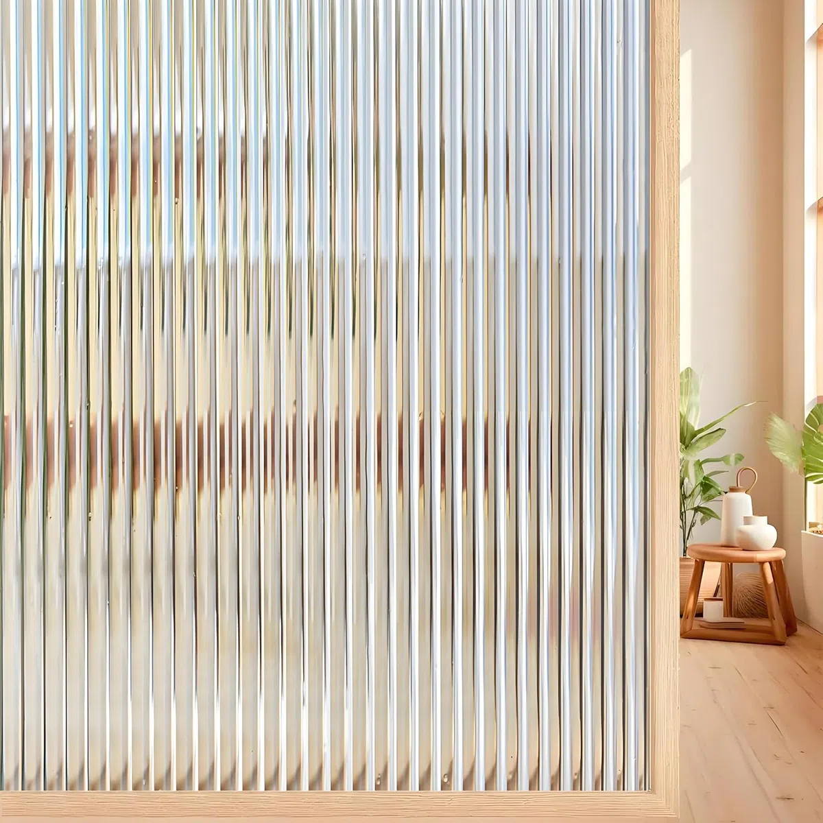 Beautysaid Reeded Pellicola per finestre in vetro smerigliato scanalato, pellicola autoadesiva in vinile, anti UV, statica, senza colla, per la privacy per casa e ufficio, 115 x 200 cm