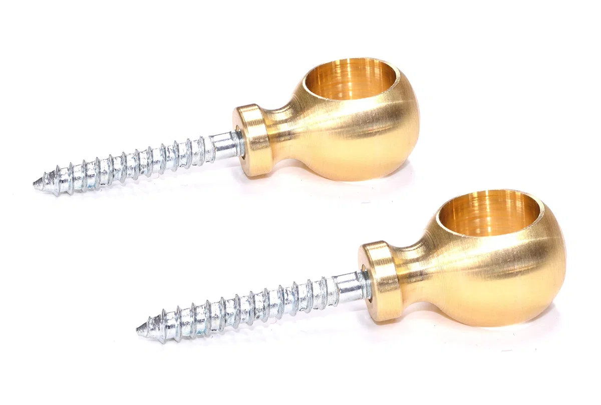 Tubo Bacchetta in Alluminio, per Fissaggio tappeti e passatoie su gradini di Scale, con occhioli (Gold (Kit 1 Stick + 2 Rings), 65cm)
