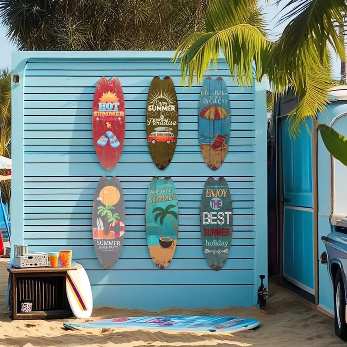 Awleynz Tavola da surf estiva decorativa, 45,5 cm, decorazione da parete in legno con tavole da surf, decorazione da parete per esterni, decorazioni per piscina per pareti sul mare, bar tropicali