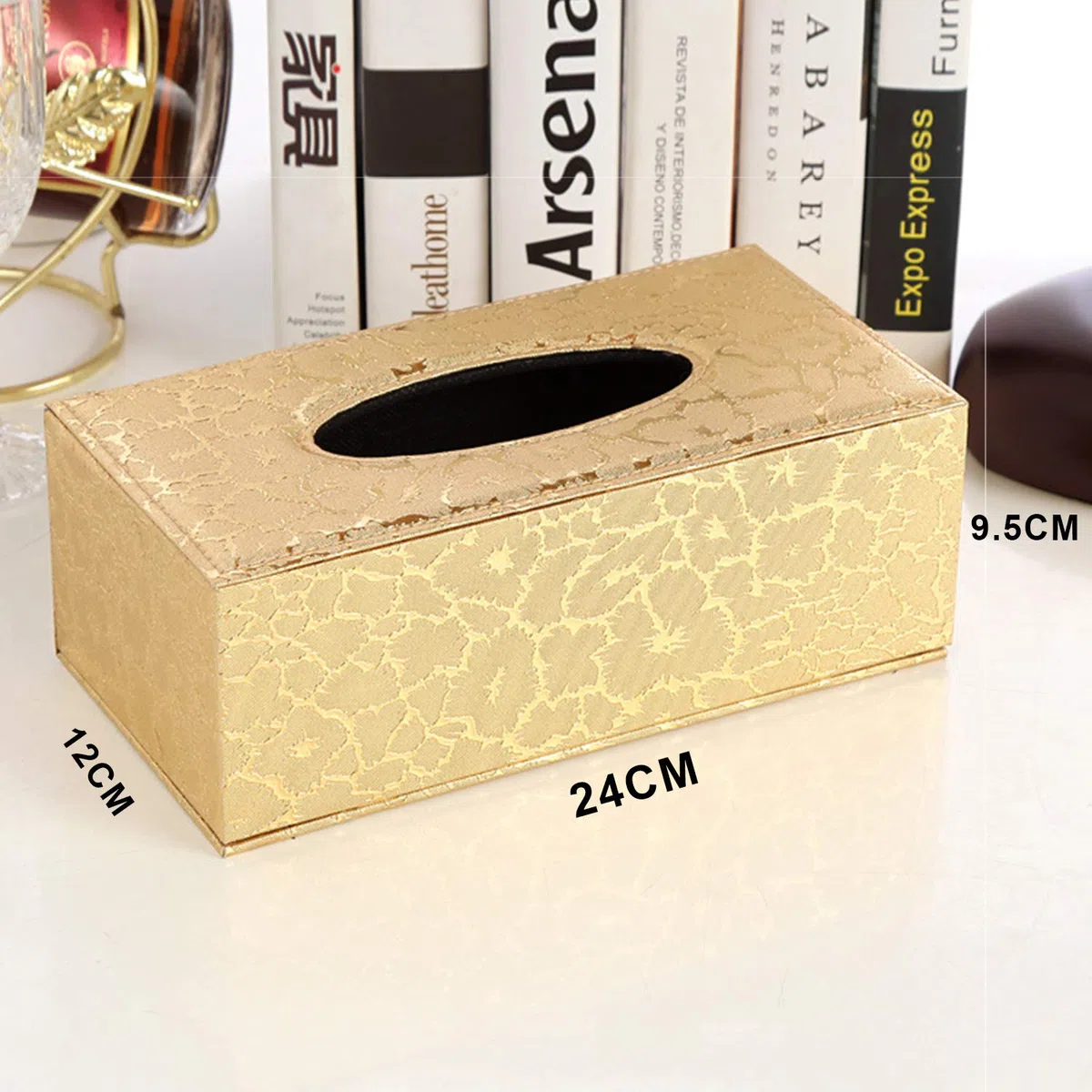 Scatola di fazzoletti di Carta Rettangolare per Ufficio in Pelle PU Scatola per fazzoletti di Carta Scatola per Fodere Scatola per tovaglioli Porta per Auto Decorazione automobilistica (Gold)