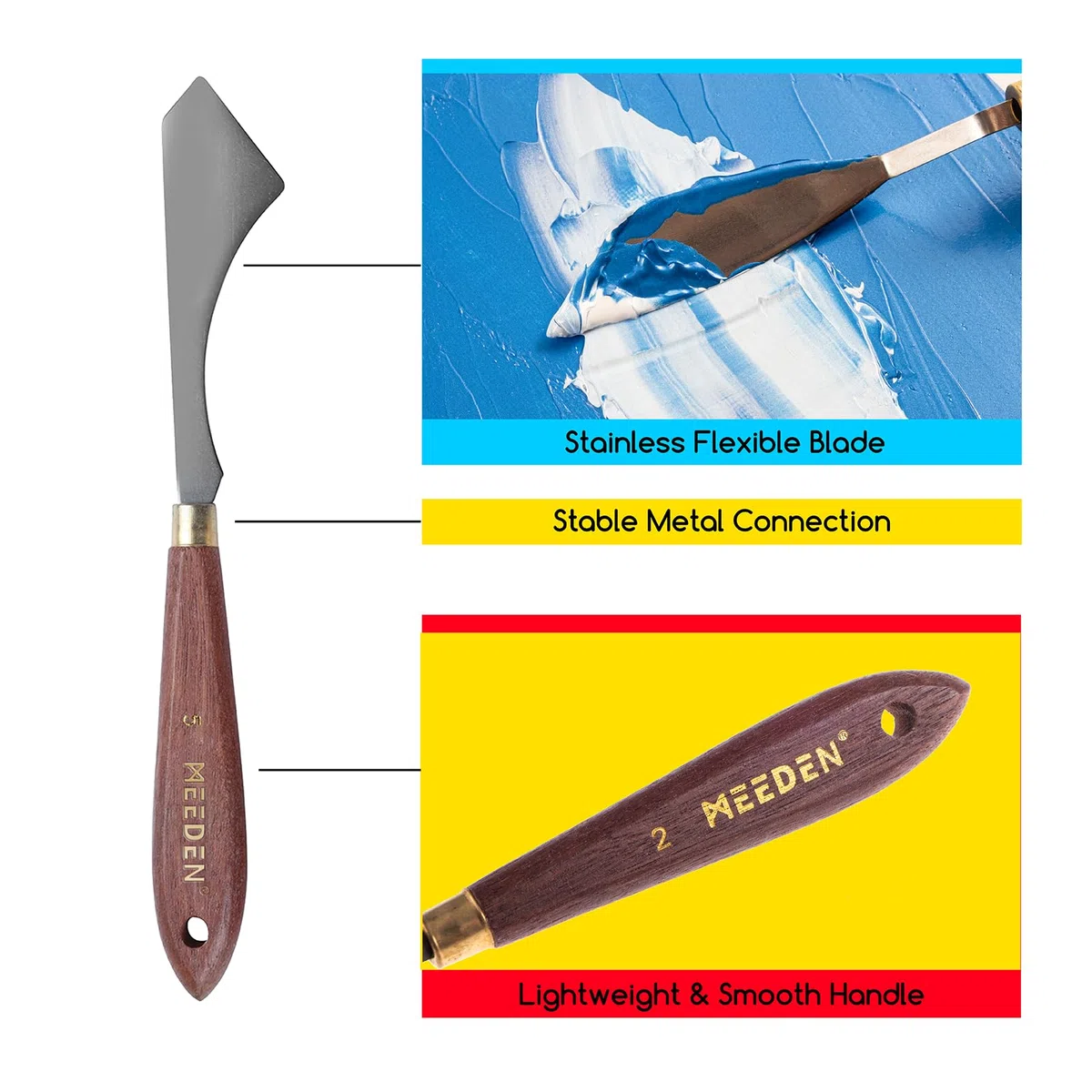 MEEDEN 5 Coltelli per Pittura Set, Versatili Coltelli da Tavolozza in Acciaio Inossidabile con Raschietto per Miscelazione per Pittura ad Qlio, Acrilico e Altro