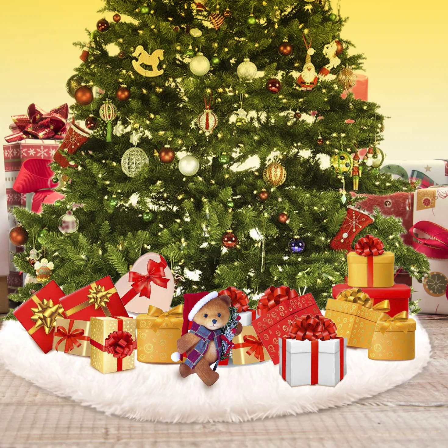 HOWAF Gonna Albero di Natale 78CM/31 Pollici Tappeto Albero di Natale Bianco Peluche Copri Base albero natale Sotto per Decorazioni Natalizie