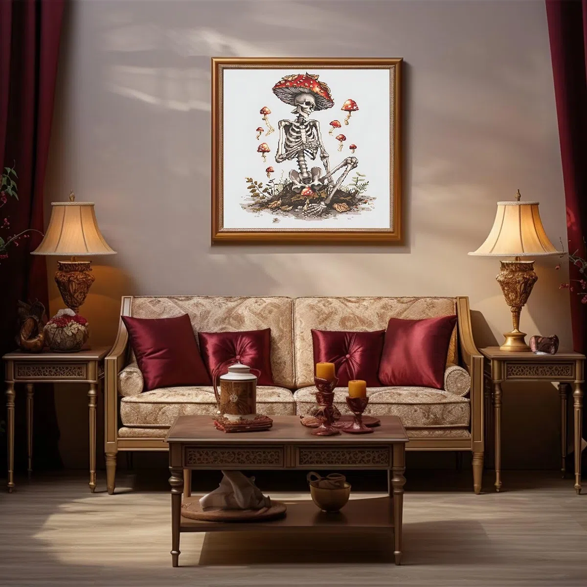 Xinpinzhou Kit Punto Croce Prestampato da Ricamare Completo, 11CT, 36x36 cm | Scheletro Schemi Facili per Principianti, Set Ricamo Completato ha Aspetto Raffinato per Decorazioni Parete o Regalo Mamma