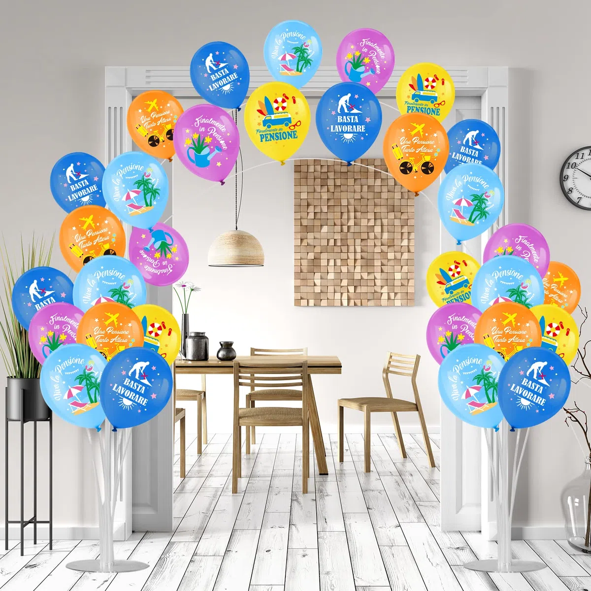DPKOW 25pz Palloncini Pensione Colorati Palloncini Pensione Italiano Finalmente in Pensione Palloncino in Lattice Viva la Pensione Decorazione Addobbi Gadget per Festa di Pensionamento Donna Uomo