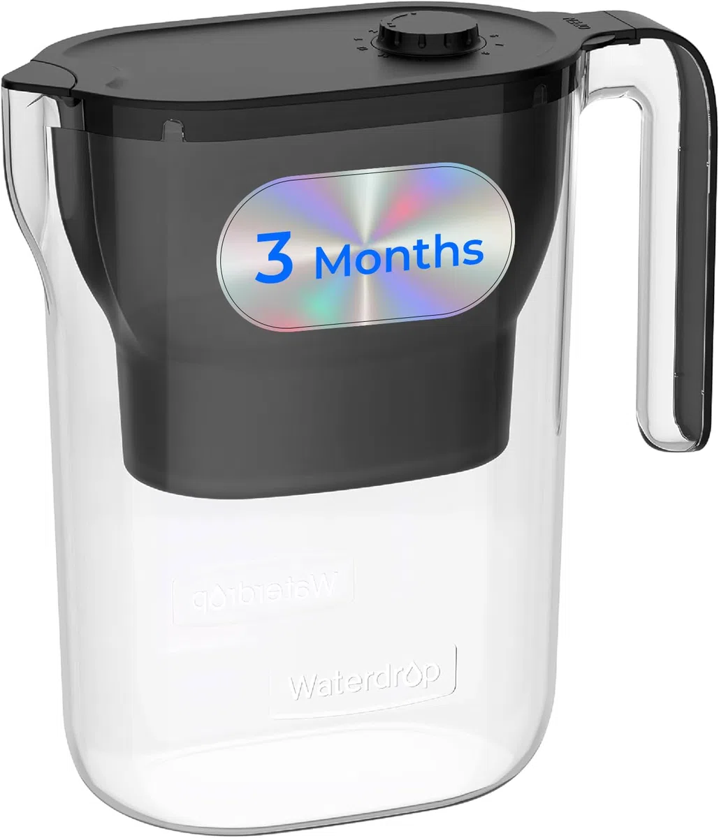 Waterdrop Jarra de Filtro de agua para Refrigerador, Jarra de agua con Filtro de 3 Meses, 2,5 L,Reduce Fluoruro, Cloro y más,Certificada por NSF, Libre de BPA,Nero (Filtro de reemplazo:WD-PF-01A Plus)