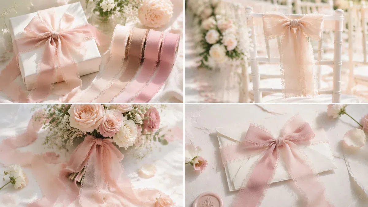 CHUQING 3 rotoli di nastro in chiffon rosa antico, nastro decorativo in chiffon per bouquet, confezione regalo, invito di nozze
