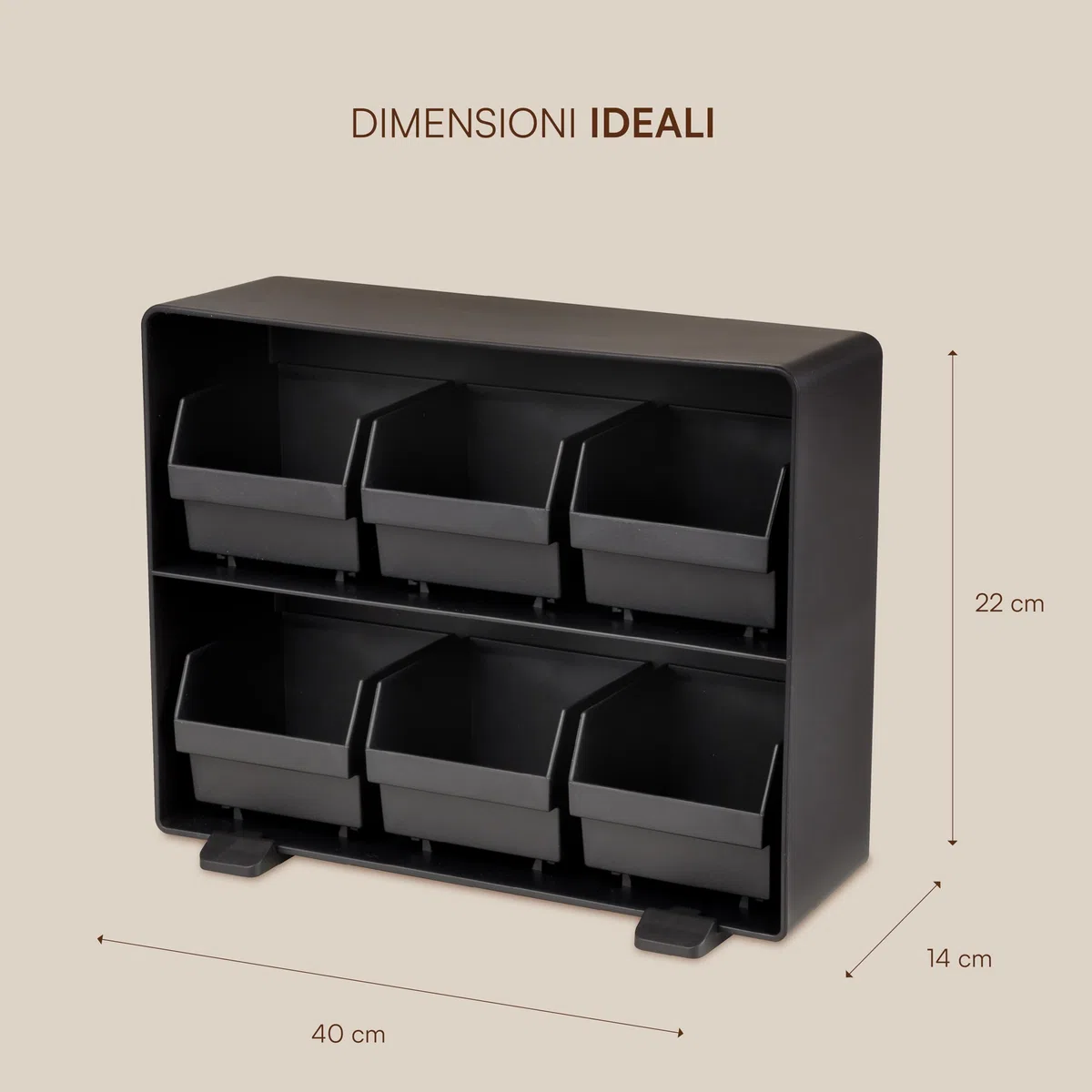 Baroni Home Organizer da Caffetteria in Plastica Resistente Porta Bustine di Tè, Organizzatore in 6 scomparti per +90 bustine tè, Design Funzionale e Facile da Pulire, 26x8x6 cm, Nero