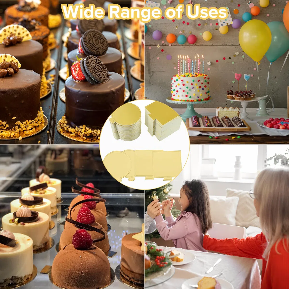 200 Pezzi Tavola per Mini Torte alla Mousse, 9cm Mini d'oro Cake Bases Mousse,Boards Carta Dessert Display,Vassoio Mousse Cake Boards,Cake Boards Rotondo Vassoi in Cartone per Compleanno,Vacanza,Festa