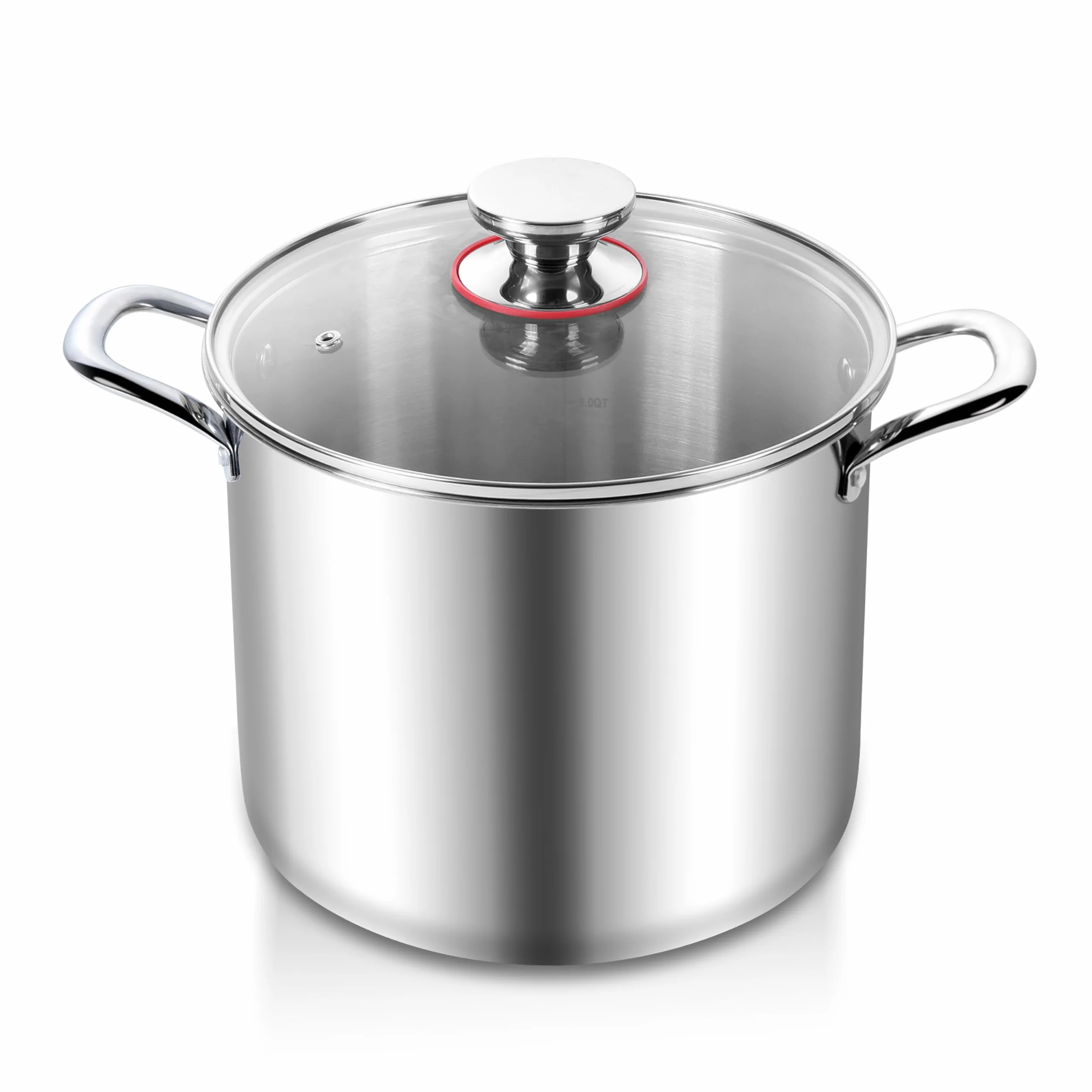 Joyfair Pentola grande da 10 l, in acciaio inox a tre strati, con coperchio in vetro, per induzione/gas/ceramica/elettrica/alogena, pentola per zuppa sicura per cuocere a fuoco lento, manici