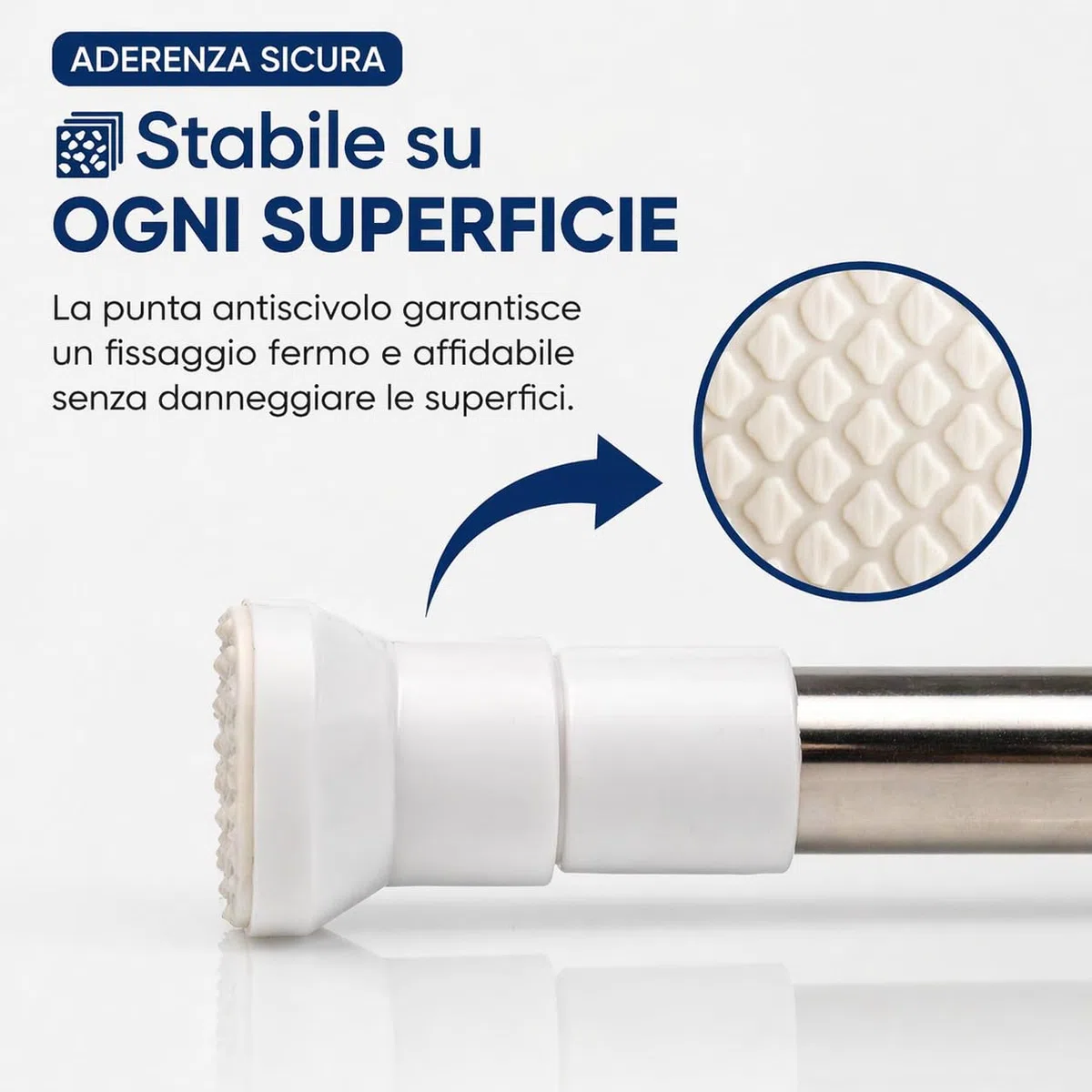Bastone Telescopico Estensibile 48–78 cm Senza Fori – Asta a Pressione con Piedini Antiscivolo, Struttura in Acciaio Inox Resistente, Ideale per Doccia, Armadi, Nicchie e Finestre Piccole