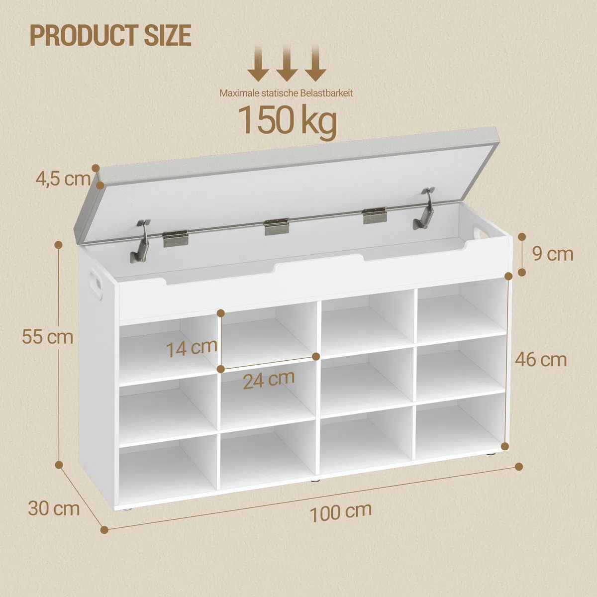 Hzuaneri Panca Scarpiera, Scarpiera con Seduta, Panca con Spazio di Archiviazione, 12 Scomparti, Ripiani Estraibili, Adatta per Soggiorno, Ingresso, Salvaspazio, 30 x 100 x 55,4 cm, Bianco SB53503GY