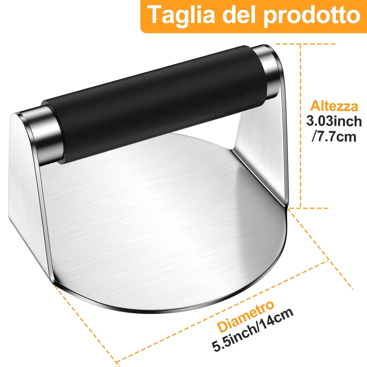 Smash Burger, 5,5 Pollici Pressa per Hamburger, Professionale Pressa per Hamburger in Acciaio Inox,Pressa per Biscotti Hamburger, Resistente Smasher per Hamburger, Bistecche, Barbecue