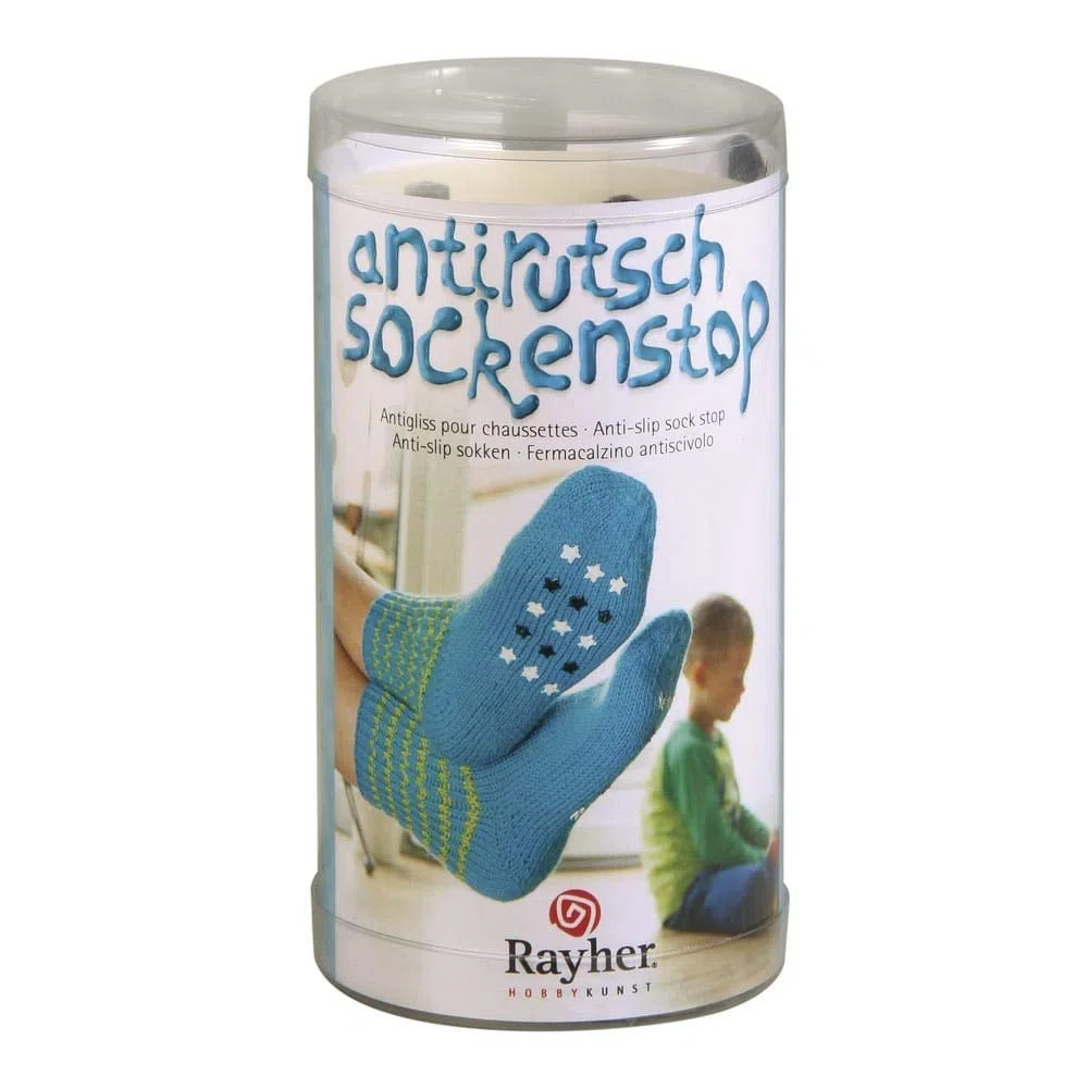 Rayher 38847000 Gommini Antiscivolo, Calzini, Set Fai da Te, Colori Nero, Bianco E Grigio, Stencil E Spatola Inclusi.