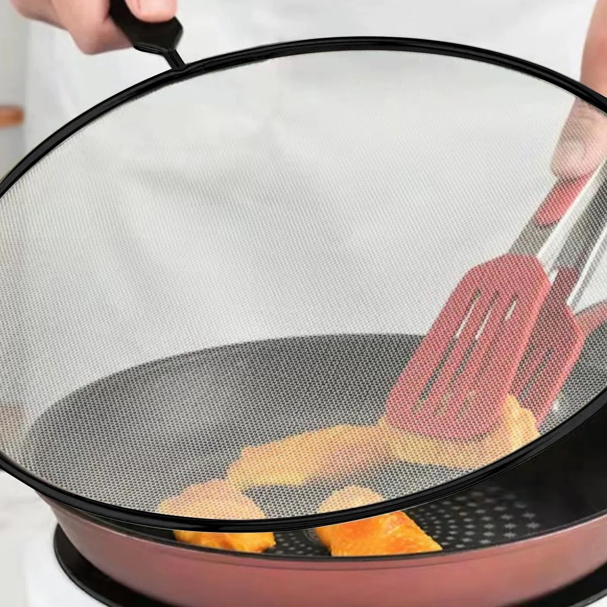 Set di 3 Coperchi Paraspruzzi in Acciaio Inox: Coperchio Paraspruzzi con Manico, Coperchio per Prove per Padelle, Diametro 21cm, 25cm, 29cm, Coperchio per Padella Anti-Spruzzi per Padelle