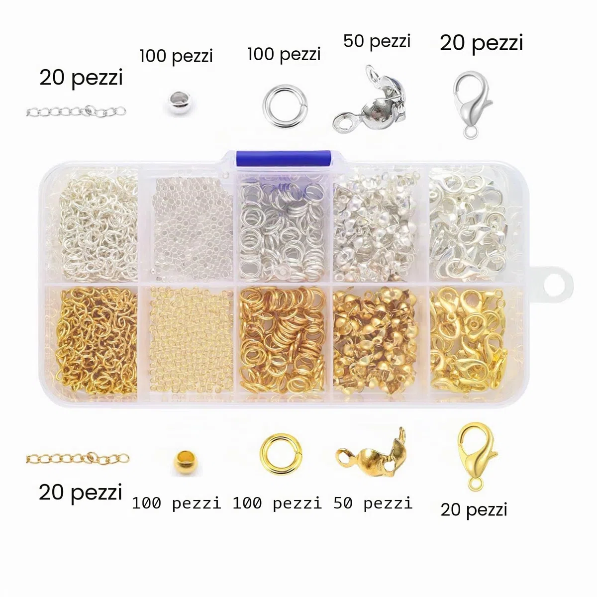 Set di 583 chiusure per bracciali, chiusure per catene, chiusure per braccialetti di perle, fai da te con pinza per gioielli, pinzette