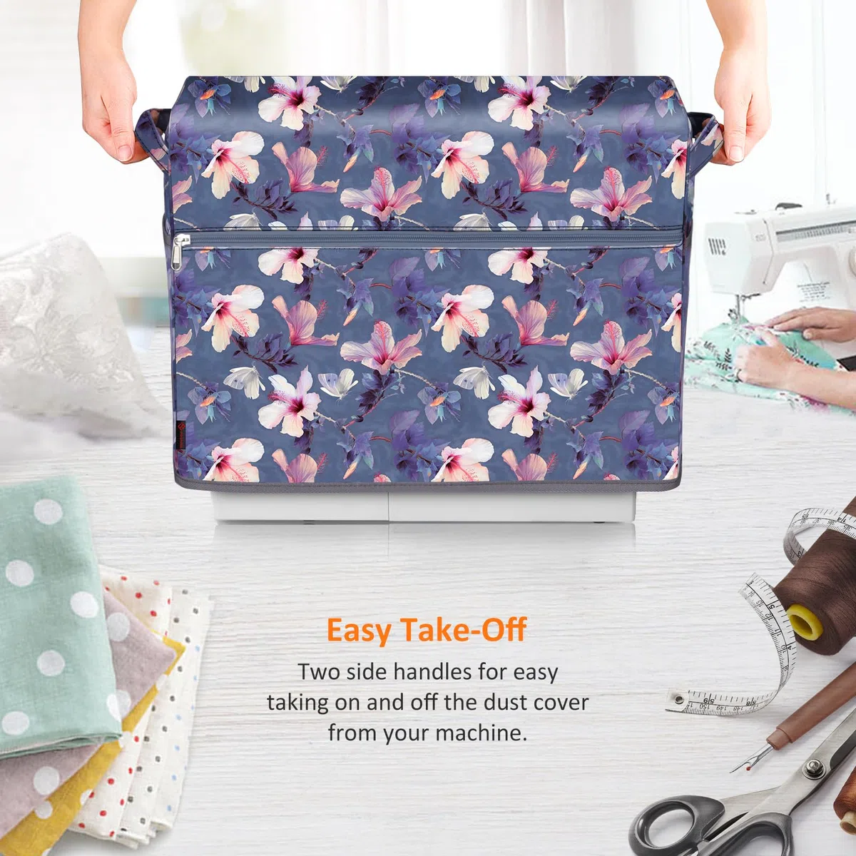 FINPAC Copertura per Macchine da Cucire, Copertura Antipolvere con tasche compatibile con la maggior parte delle macchine da cucire standard Singer e Brother, (Blooming Hibiscus)