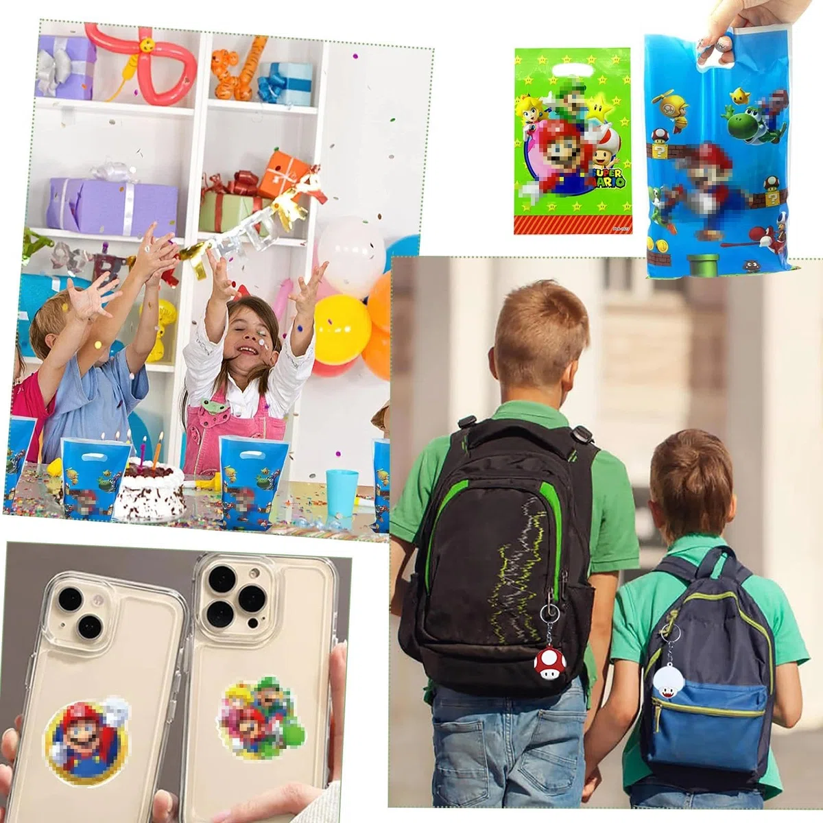 98 Pezzi Kit Compleanno Tema dei Cartoni Animati, Includere 12 Portachiavi Bambini 50 Stickers Bambini 16 Braccialetto dei Cartoni Animati 20 Sacchetti Regalo, Pieno di infantilismo
