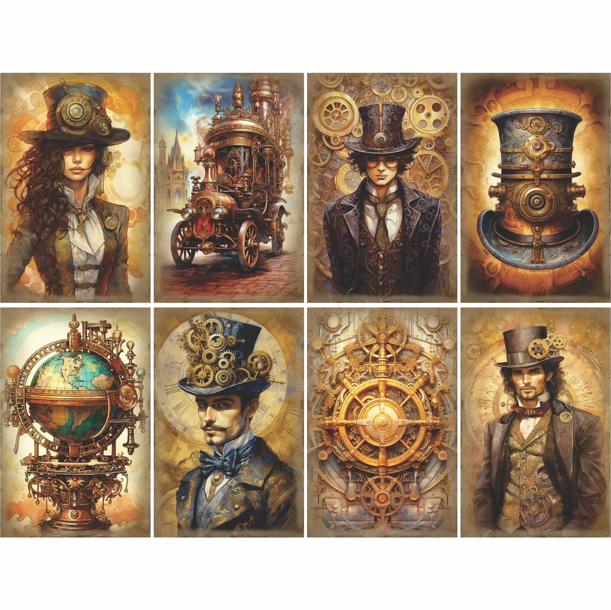 Carta di riso bianca Steampunk, 20 x 26,6cm (6 pezzi) - 6 disegni per scrapbooking, cartoline, artigianato, decoupage da CRAFT KREATIVELY